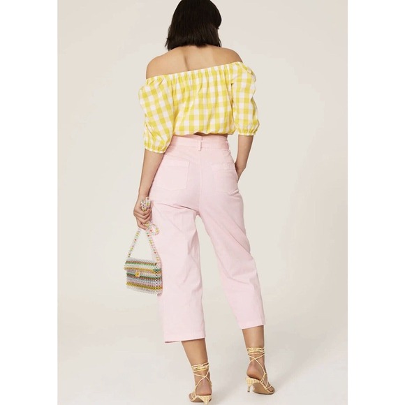 Color Me Courtney Kris Top Shirt XS Off The Shoulder Cotton Yellow Gingham - Picture 2 of 11